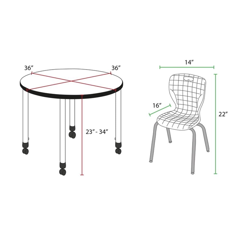 36" Round Mobile Classroom Table with 4 Stackable Chairs F622