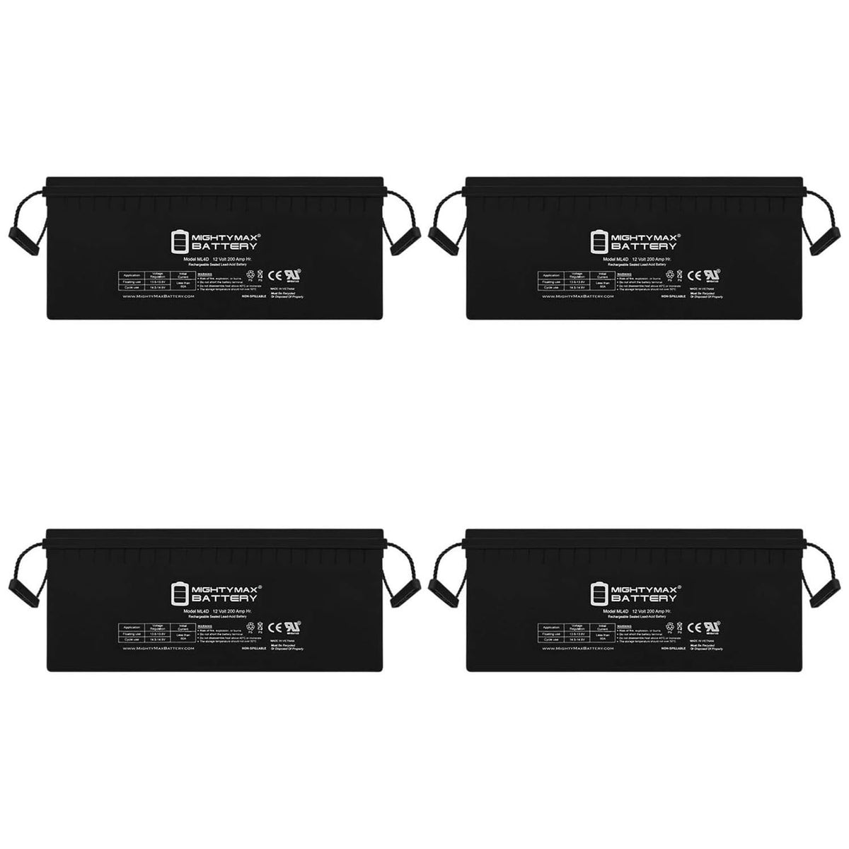 12V 200 Amps Sealed Lead-Acid Battery 4 Pack E860