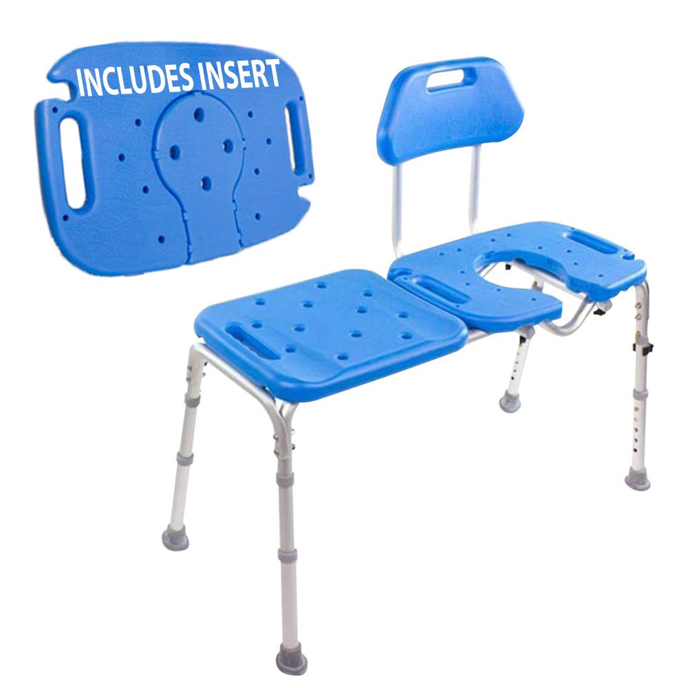 Bath Transfer Bench with Cutout Shower Seat, Adjustable Height, Blue U819886