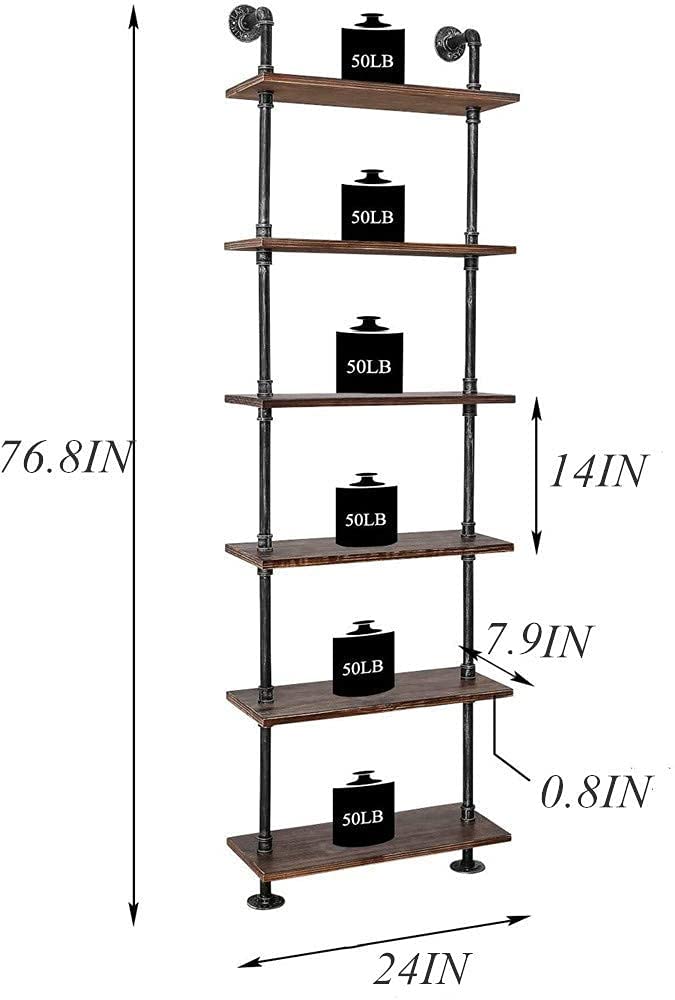 Industrial Pipe 6 Tier Bookshelf P427580