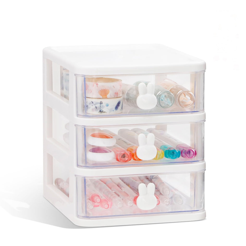 White 3 Tier Small Desk Organizer with Drawer A86497