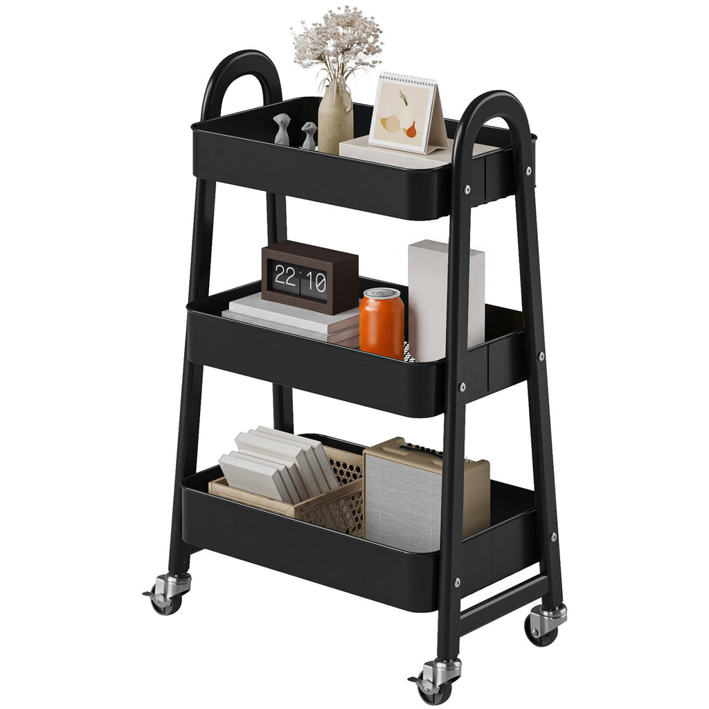 3-Tier Metal Rolling Utility Cart with Lockable Wheels E9888