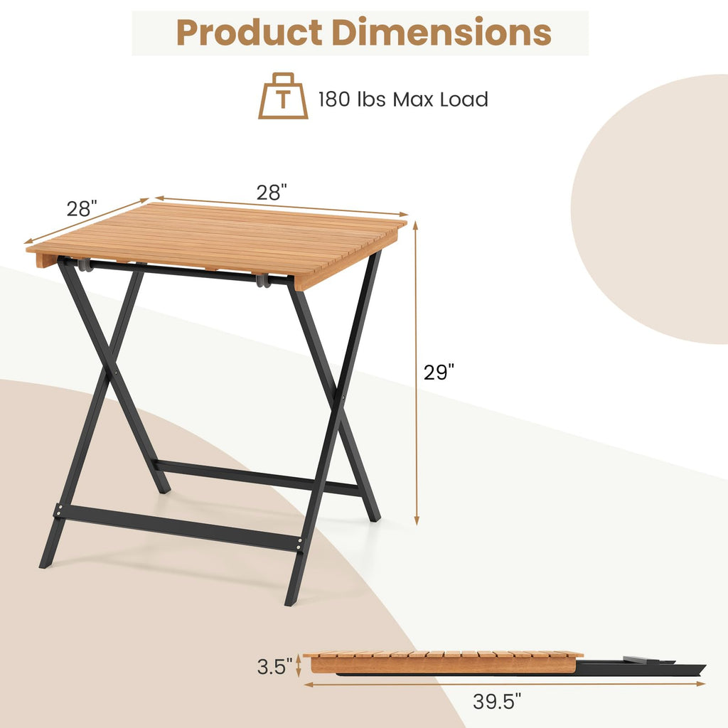 28-Inch Acacia Wood Square Foldable Patio Dining Table A463495