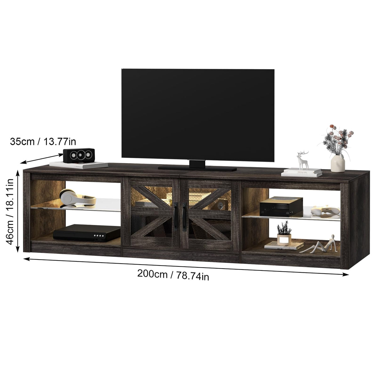 Rustic Brown Grey TV Stand with Sliding Barn Door S337098