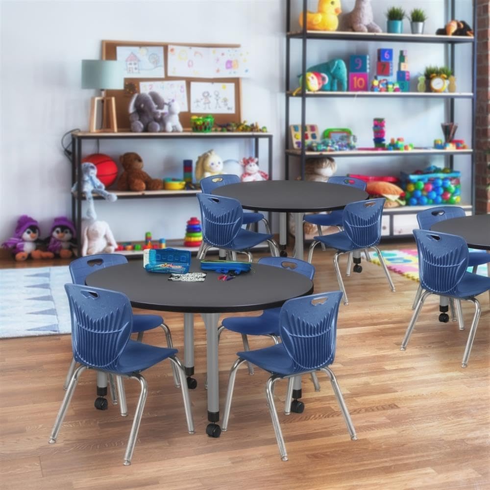 36" Round Mobile Classroom Table with 4 Stackable Chairs F622