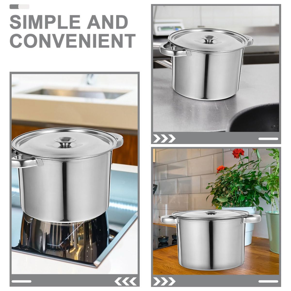 Stainless Steel Double Handle Soup Pot with Lid V589257