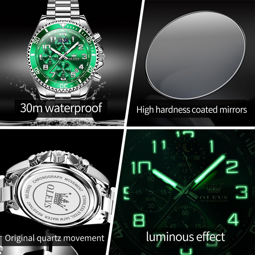 Men Luxury Chronograph Stainless Steel Waterproof Quartz Analog Watch H195730
