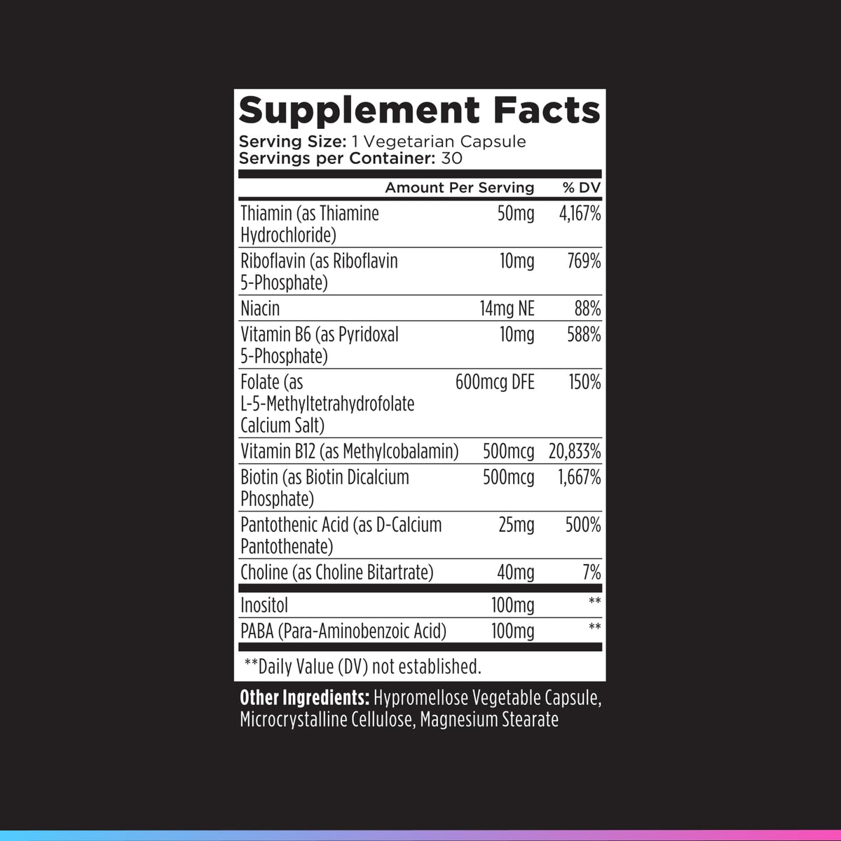 Vitamin B Complex Supplement 30 Capsules B558