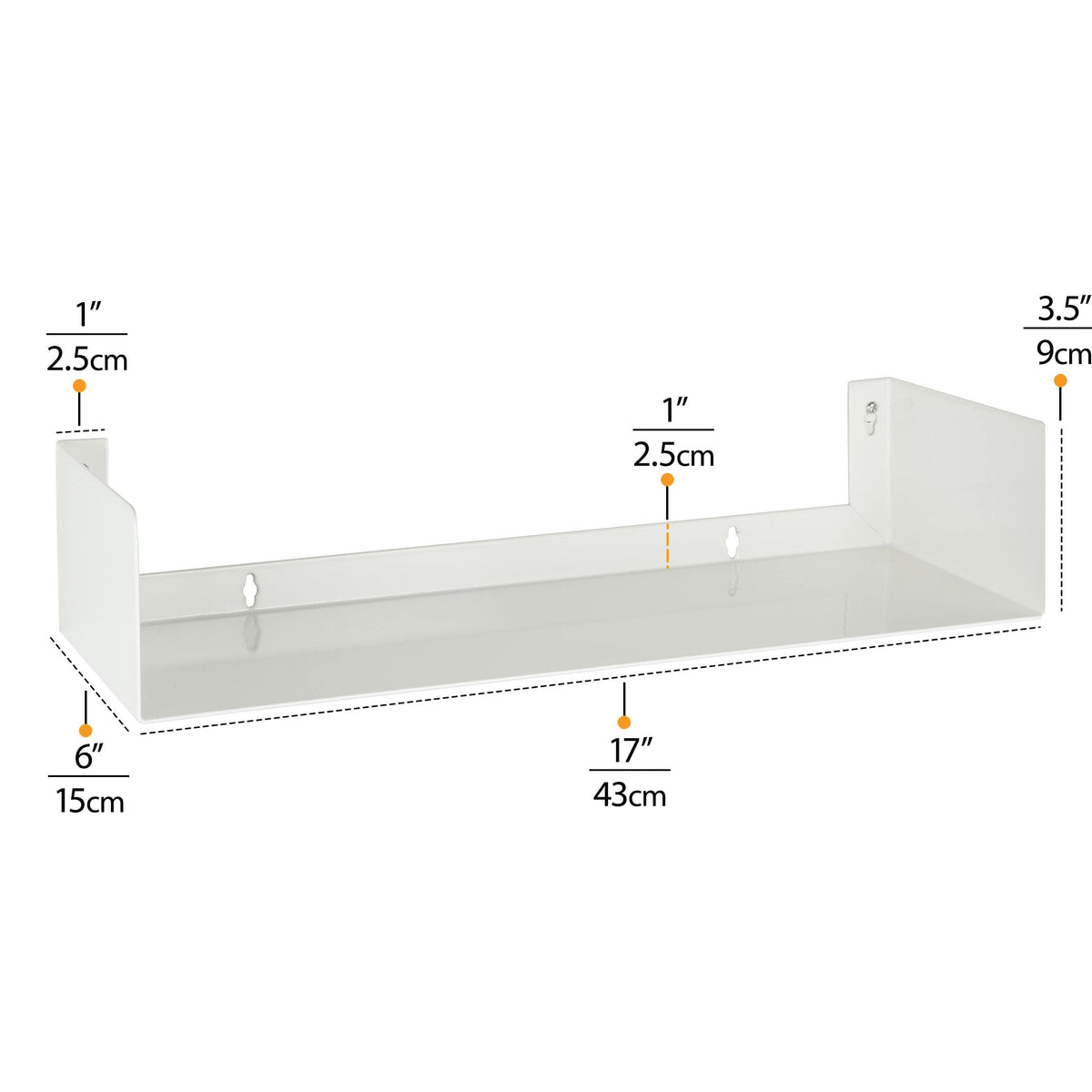 White Metal U Shape Wall Mountable Bookshelf B3218