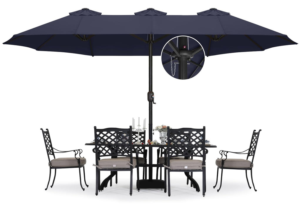 15FT Double-Sided Rectangle Patio Umbrella with Base Navy Blue D93324