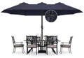 15FT Double-Sided Rectangle Patio Umbrella with Base Navy Blue D93324