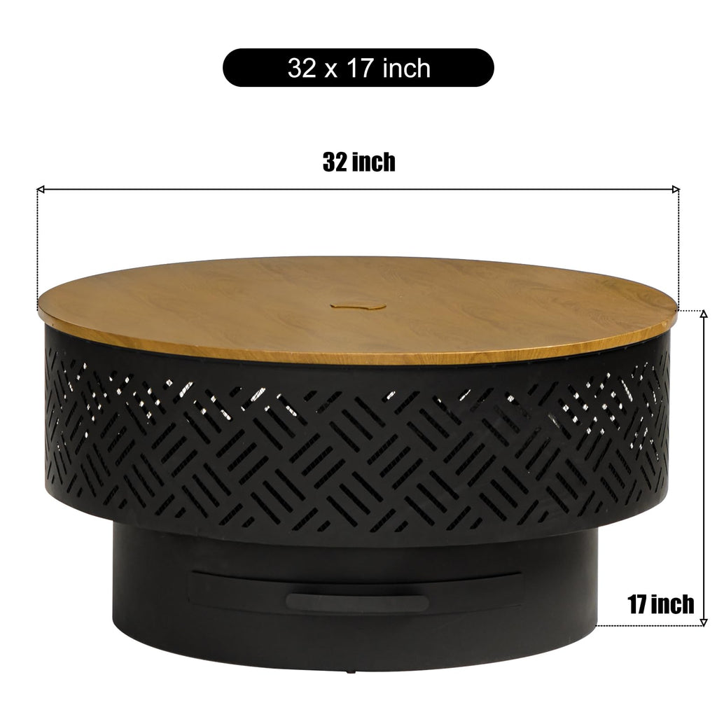 32 Inch Wood Burning Fire Pit with Grill & Lid L701220