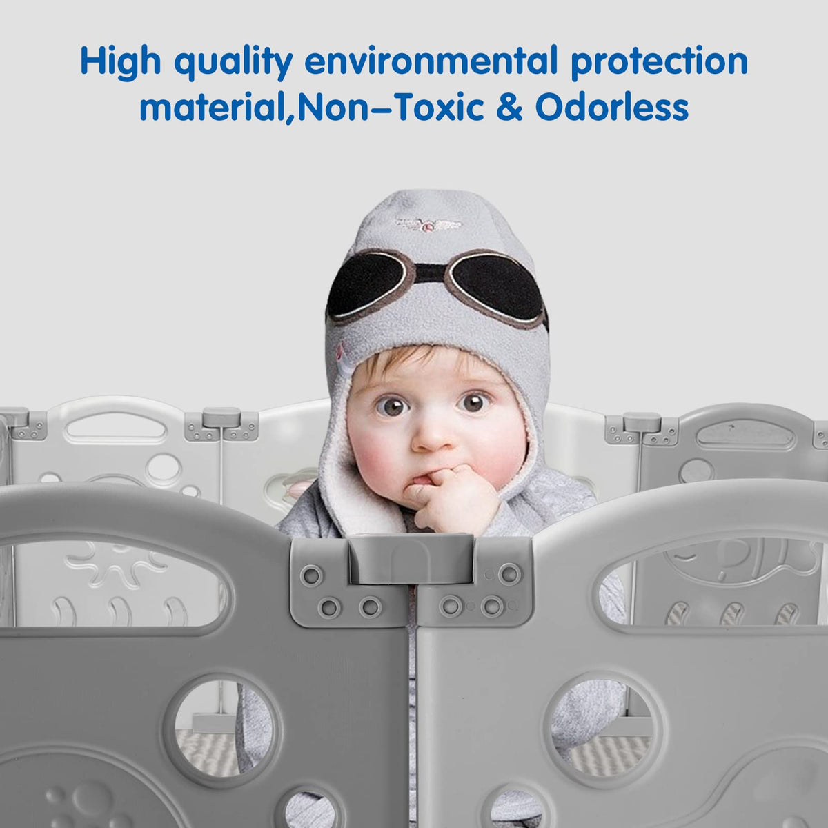 18 Panel Grey White Foldable Kids Playpen Safety Lock Gate E57697