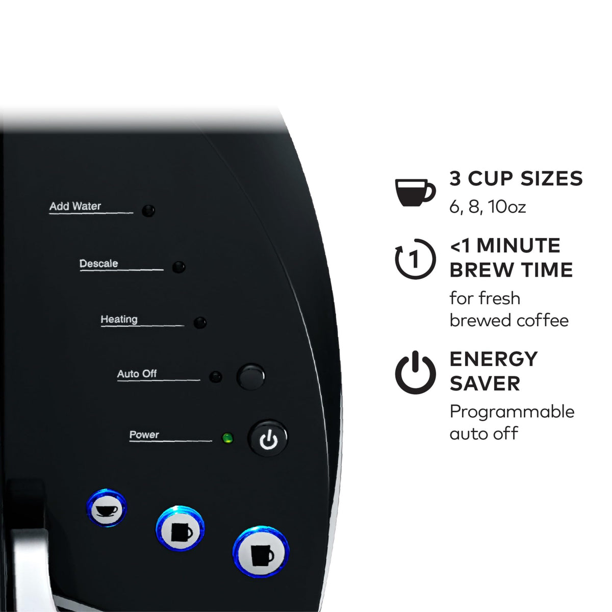 Single Serve K-Cup Pod Coffee Maker with 3 Brew Sizes, Black G515
