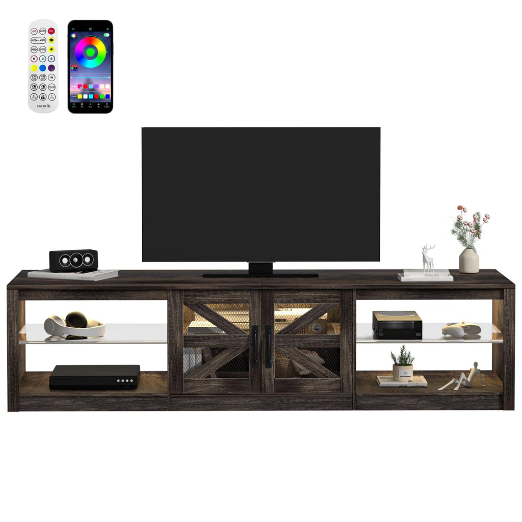 Rustic Brown Grey TV Stand with Sliding Barn Door S337098