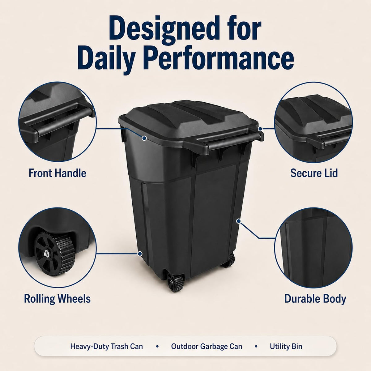 45 Gallon Wheeled Outdoor Trash Can with Lid G8719