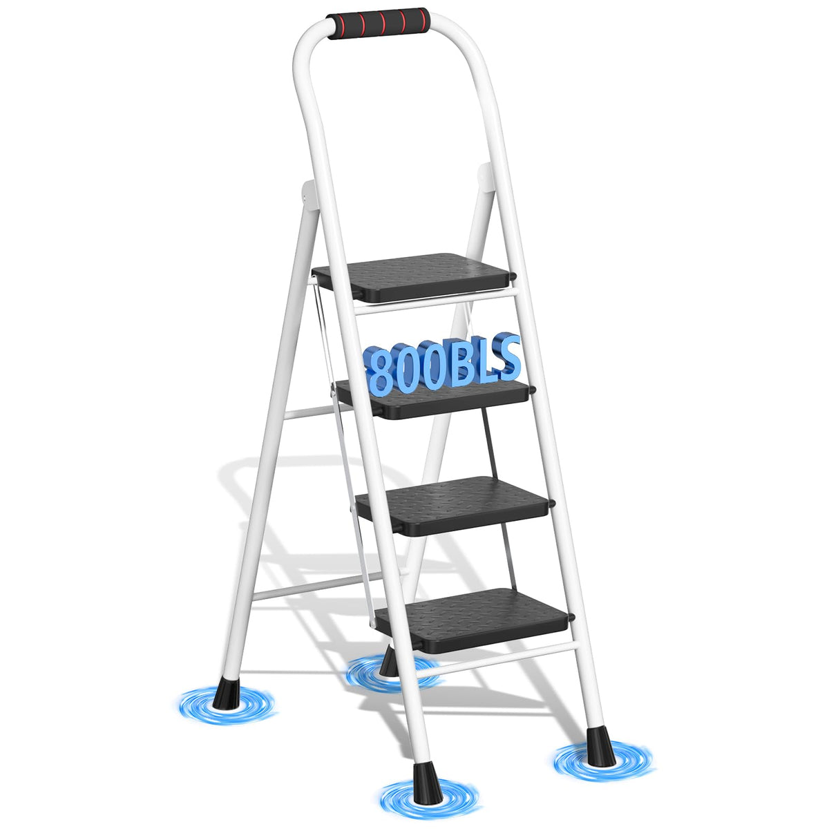 4 Step Ladder Folding Step Stool with Handrail 800lb White T366553
