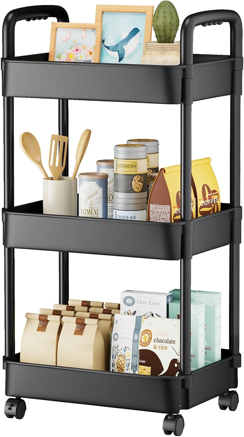 Black 3 Tier Rolling Cart N7845