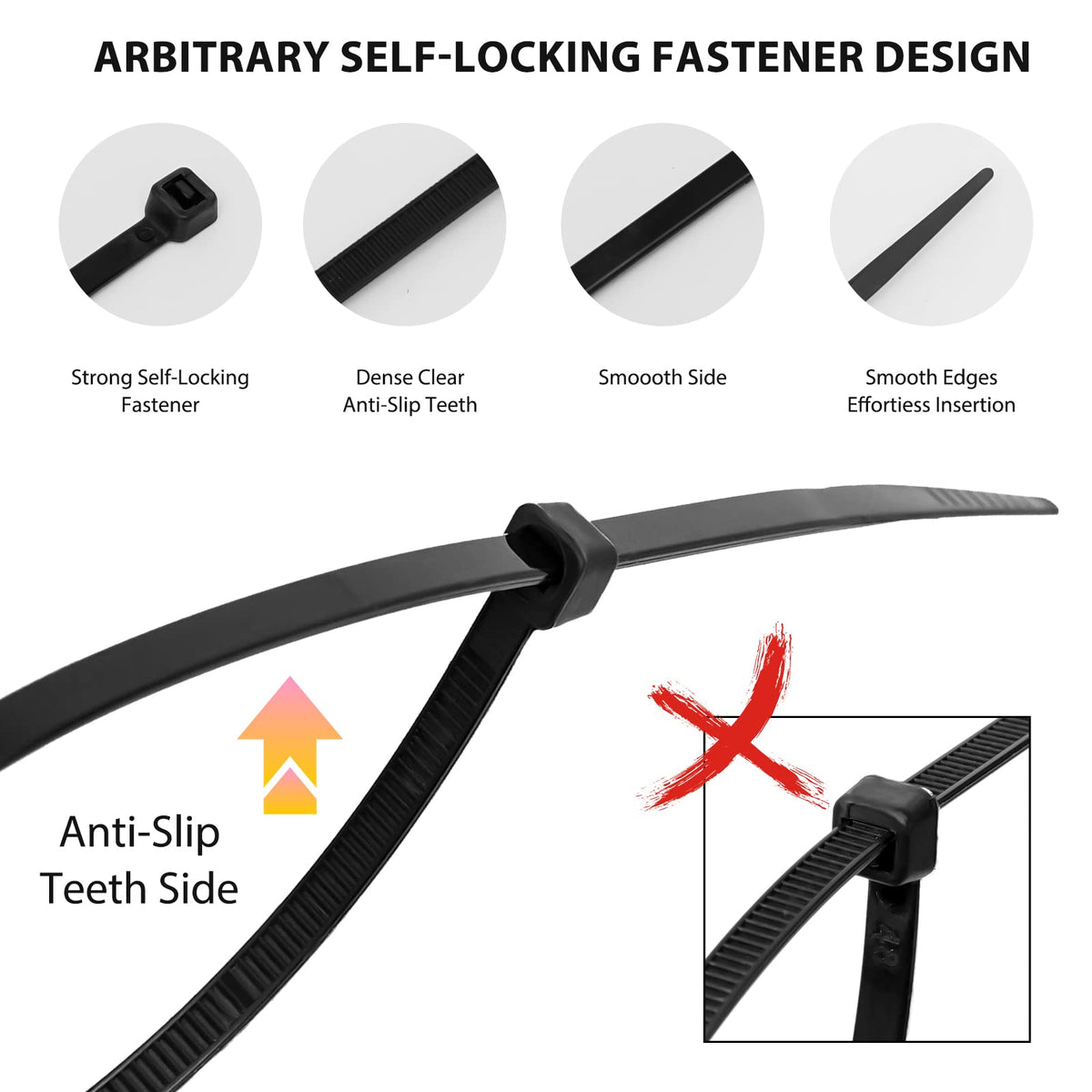 Black Assorted Sizes Nylon Cable Zip Ties 400 Pack Z7317