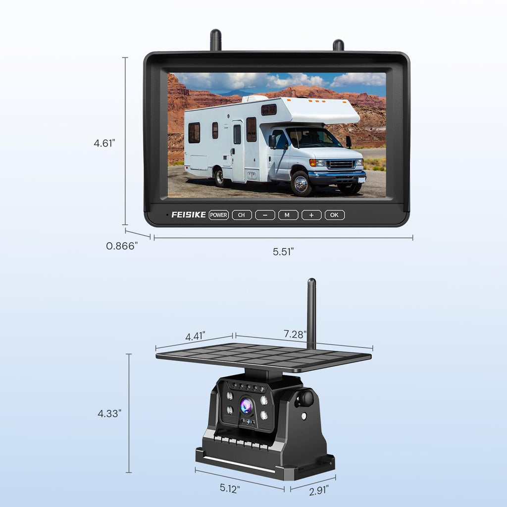 Magnetic Solar Wireless Backup Camera with 7" 1080P Monitor Q4280