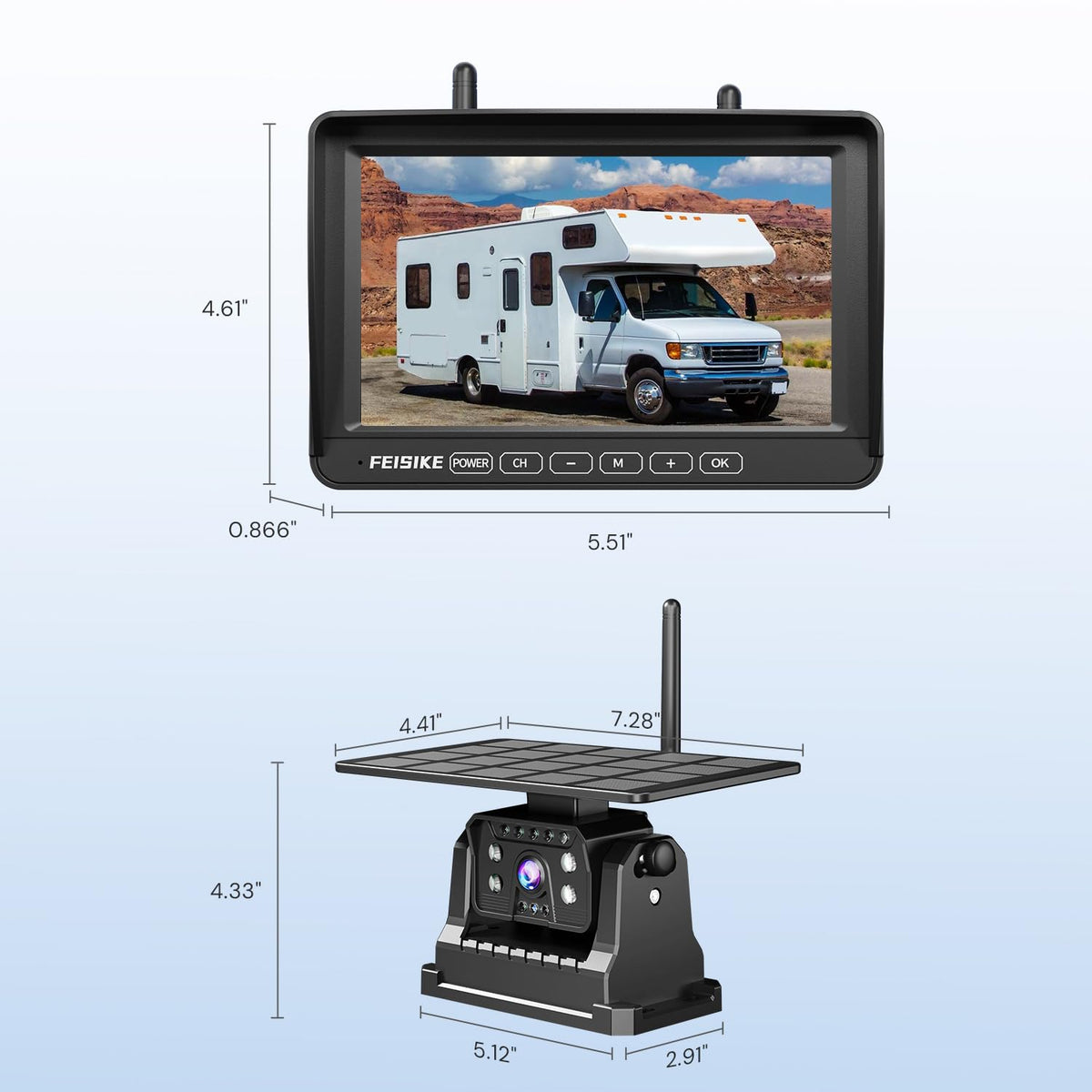 Magnetic Solar Wireless Backup Camera with 7" 1080P Monitor Q4280