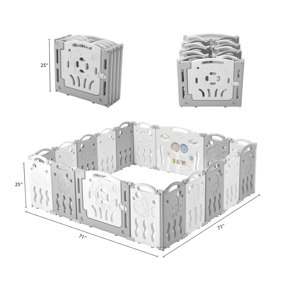 18 Panel Grey White Foldable Kids Playpen Safety Lock Gate E57697