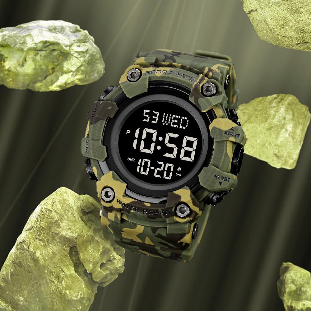 Men's Digital Military Sports Watch Large Face 50M Rubber LED U811