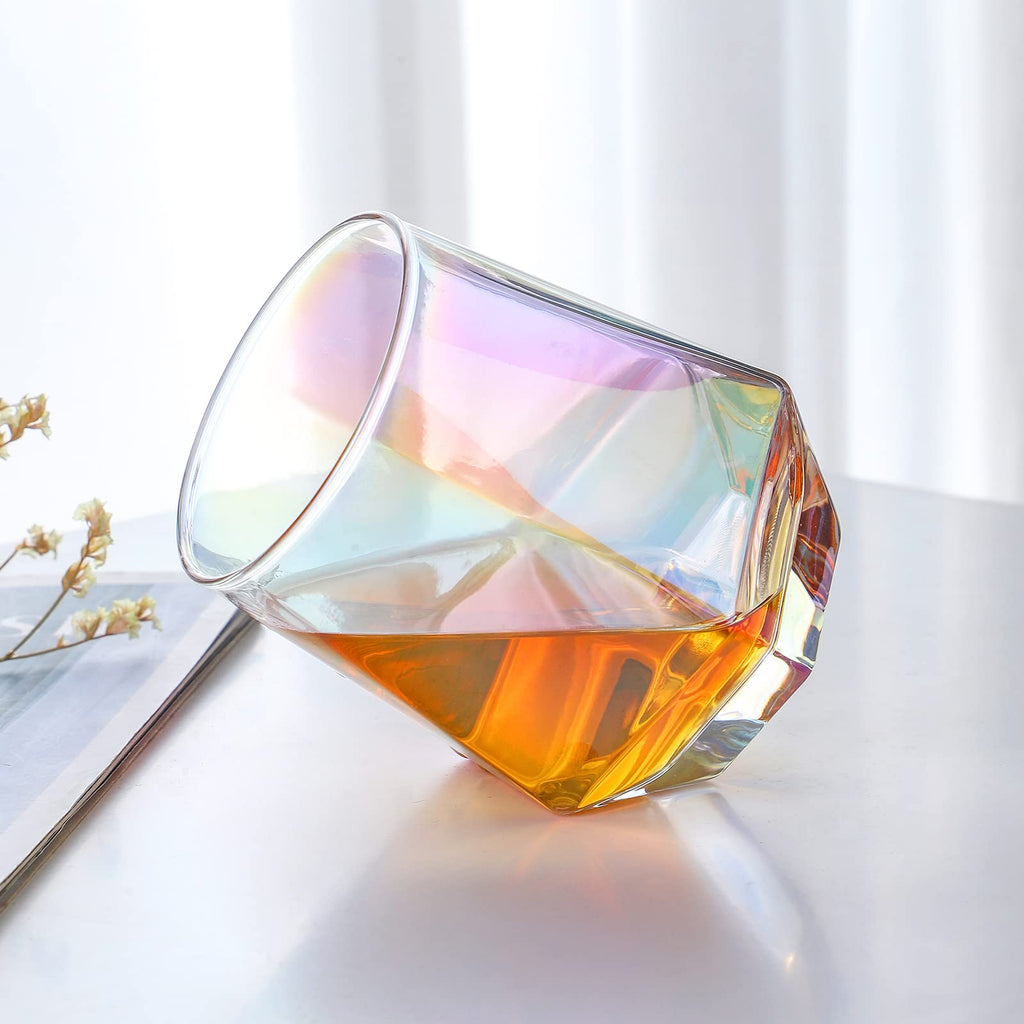 Stemless Wine Glasses Set of 6, 10 Oz Iridescent Diamond Shaped Glassware T418600