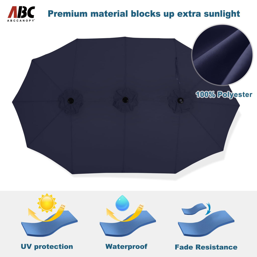 15FT Double-Sided Rectangle Patio Umbrella with Base Navy Blue D93324