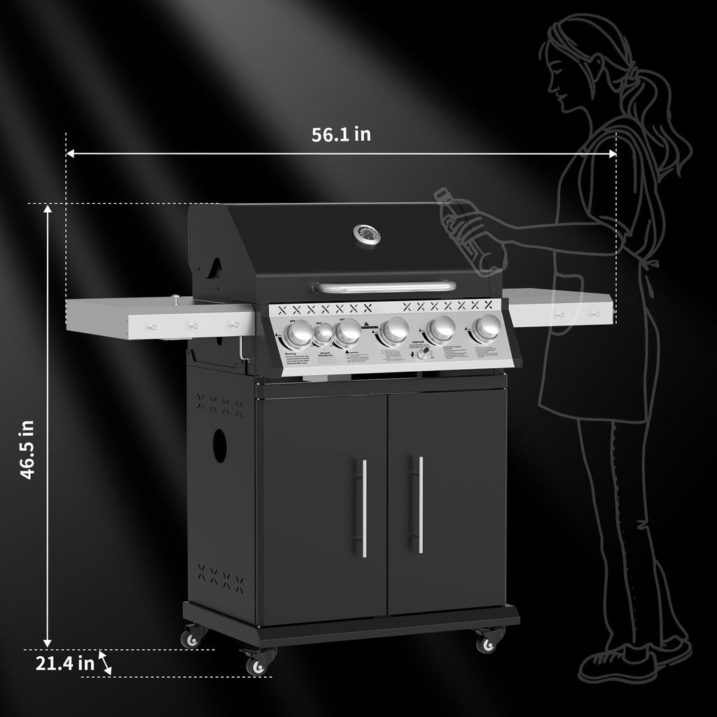 Propane Gas Grill 5+1 Stainless Steel with Side Burner D9510