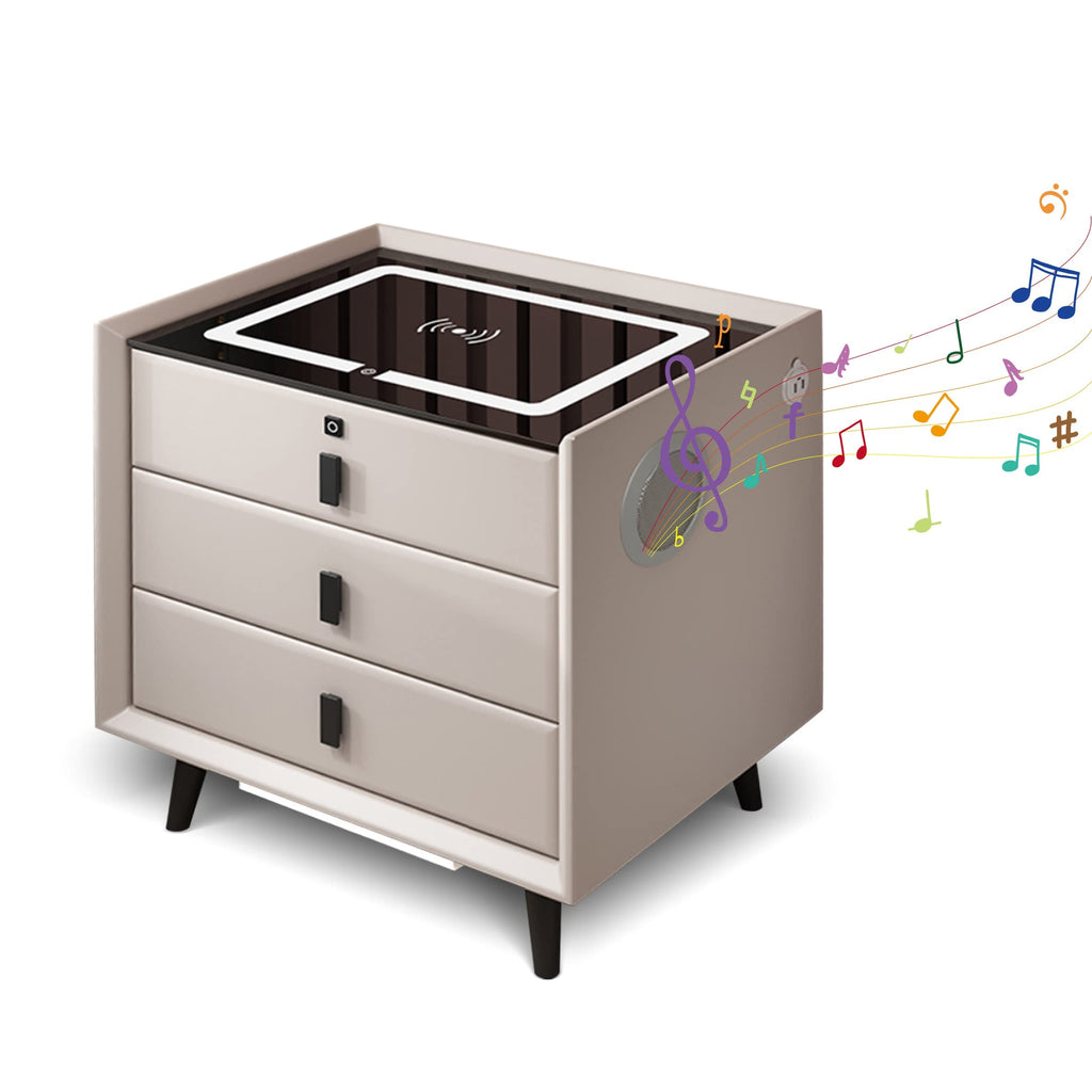 White Nightstand with Charging Station and Bluetooth Speaker W84560