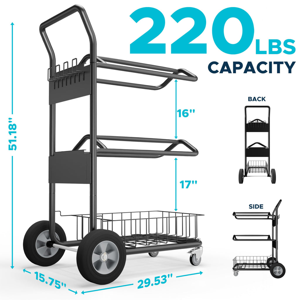 220 Lbs Rolling Saddle Rack Cart with Basket B64761