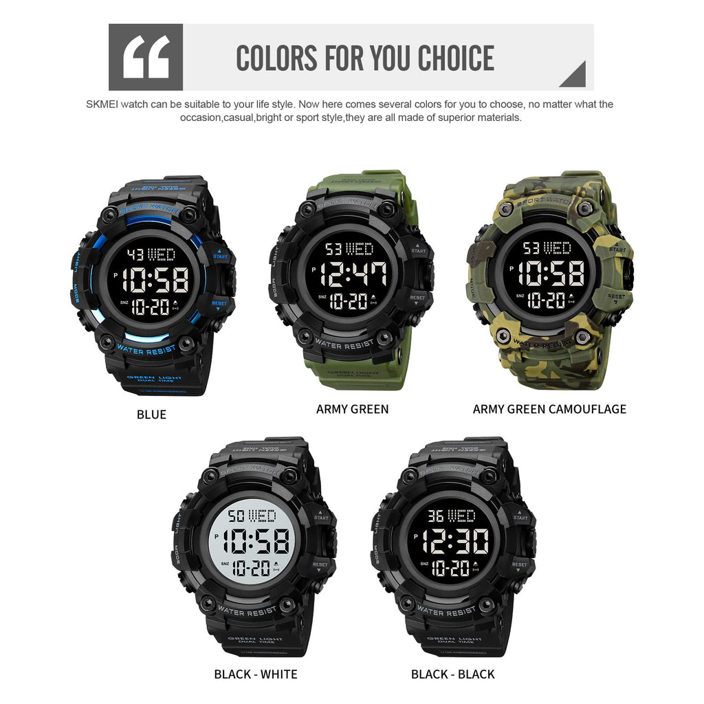 Men's Digital Military Sports Watch Large Face 50M Rubber LED U811