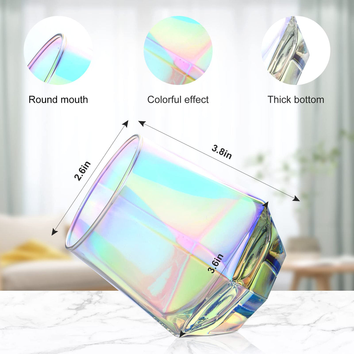 Stemless Wine Glasses Set of 6, 10 Oz Iridescent Diamond Shaped Glassware T418600