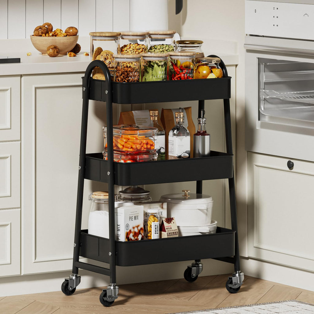 3-Tier Metal Rolling Utility Cart with Lockable Wheels E9888