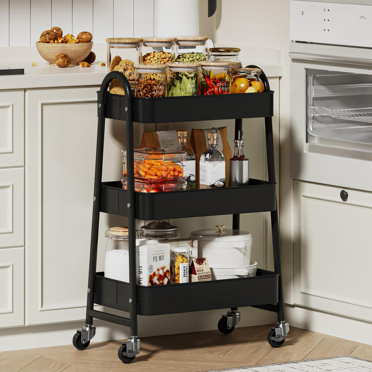 3-Tier Metal Rolling Utility Cart with Lockable Wheels E9888