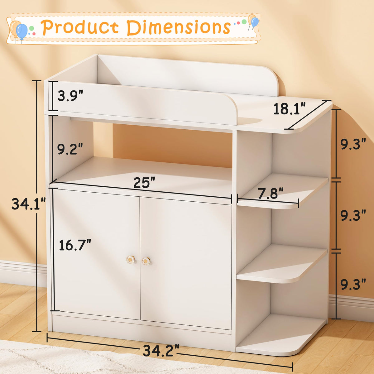 White Wood Changing Table Dresser with Cabinet C7191