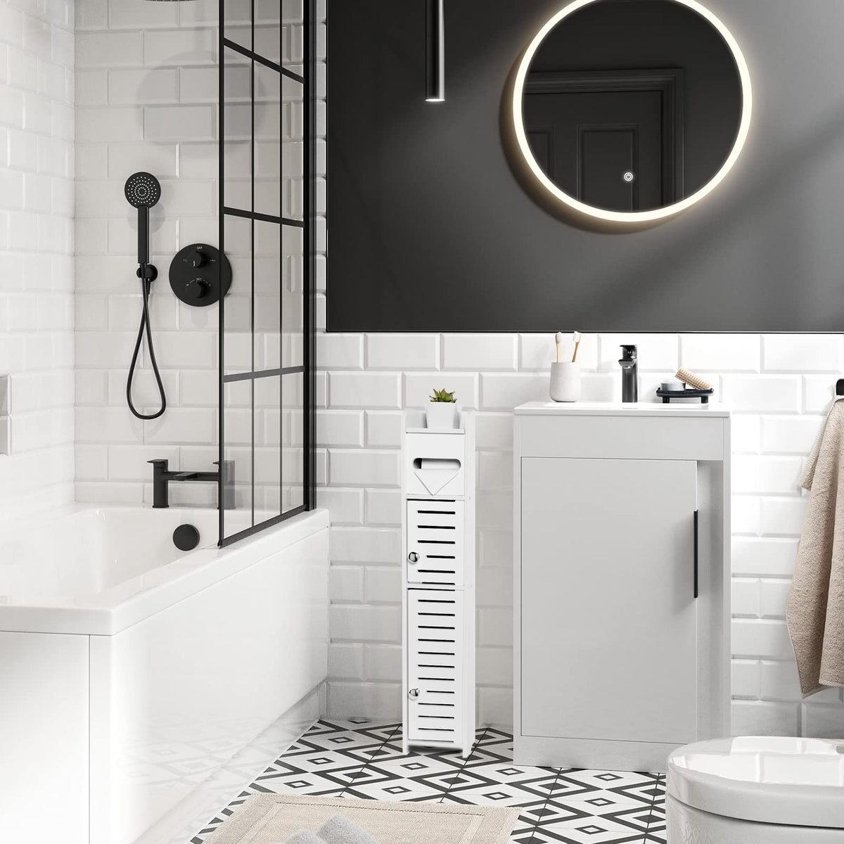 White Over The Toilet Storage Cabinet with 2 Doors & Shelves O924