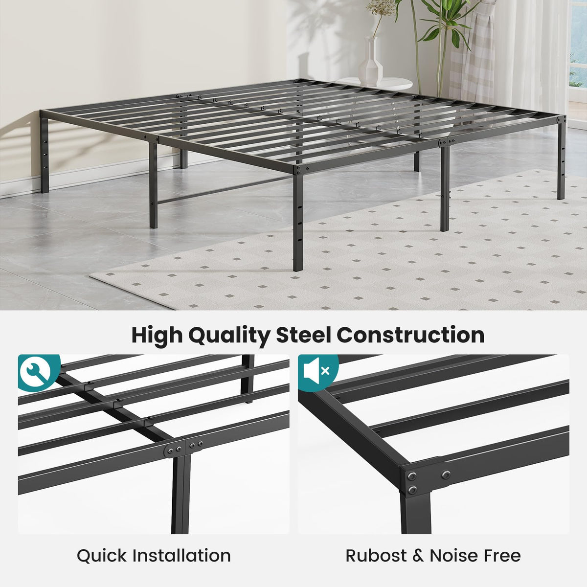 Queen Size 18 Inch Metal Platform Bed Frame F839841