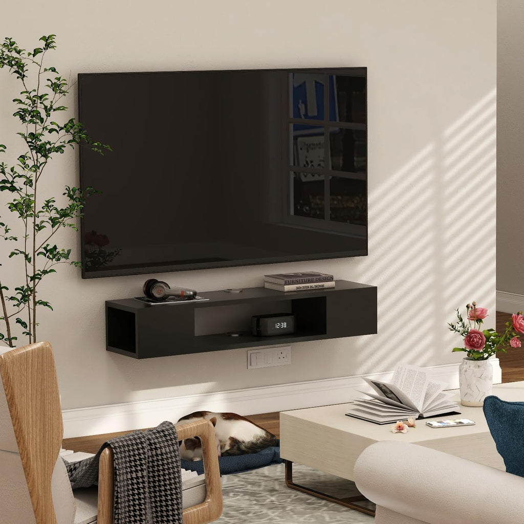 Black Wall Mounted Floating TV Stand with Storage A1136