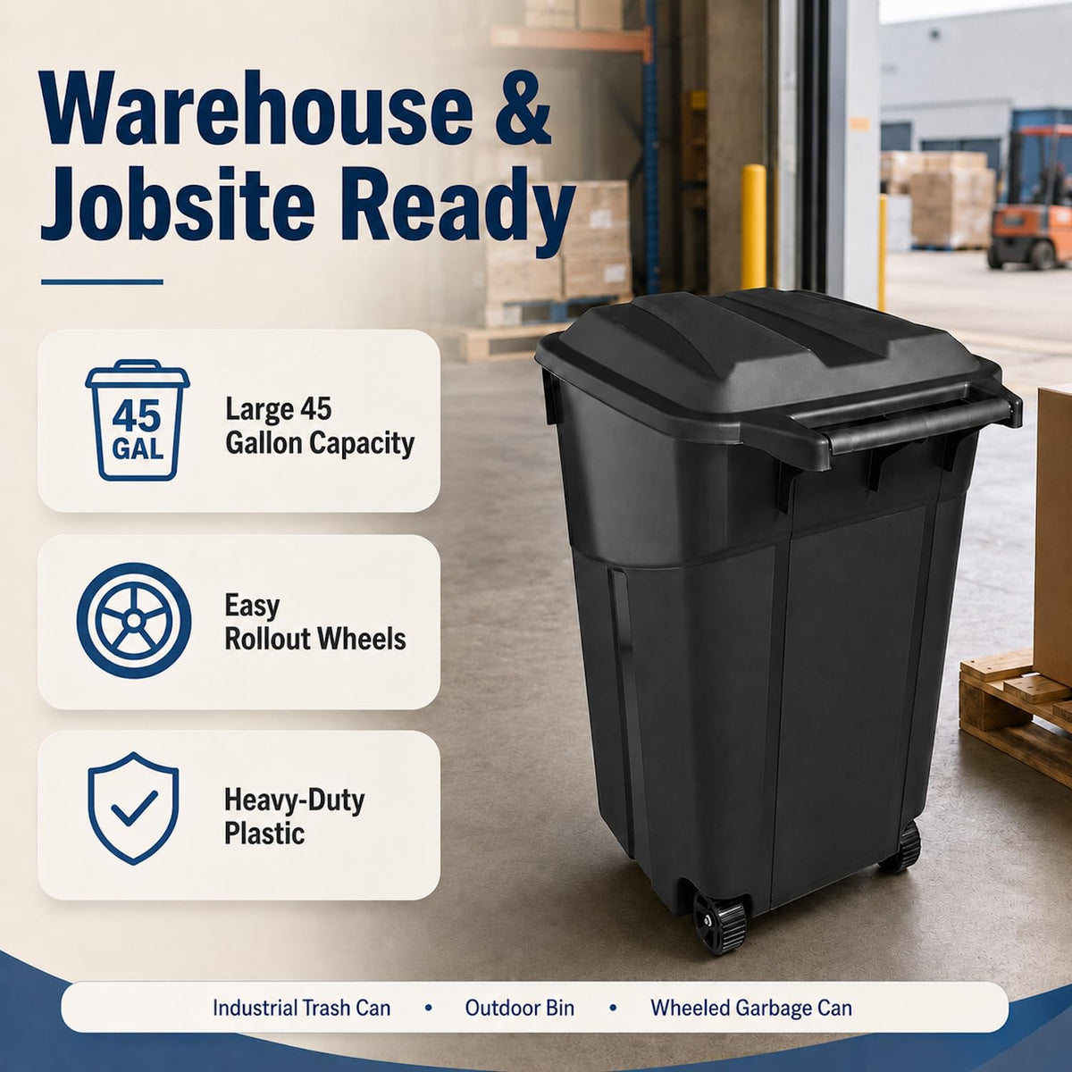 45 Gallon Wheeled Outdoor Trash Can with Lid G8719