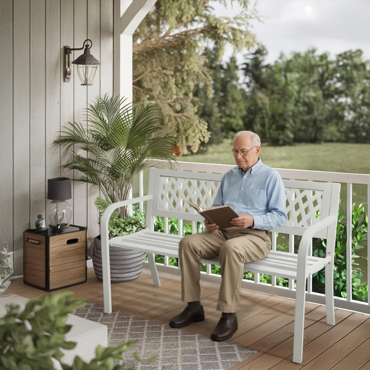 White 2-Person Outdoor Bench E83264