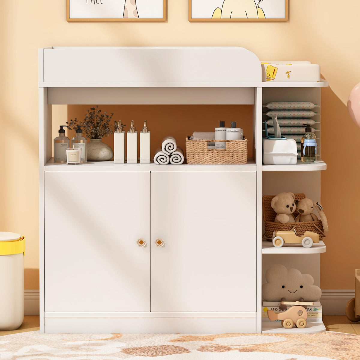 White Wood Changing Table Dresser with Cabinet C7191