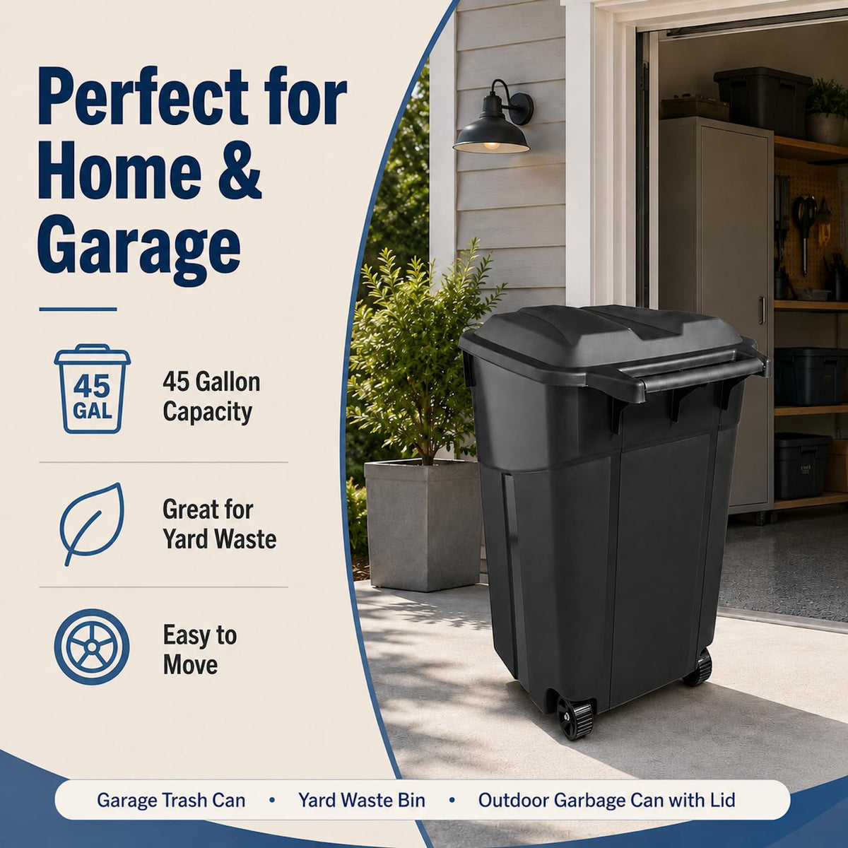 45 Gallon Wheeled Outdoor Trash Can with Lid G8719