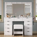 47" White Vanity Desk with 3-Color LED Mirror & 11 Drawers A937