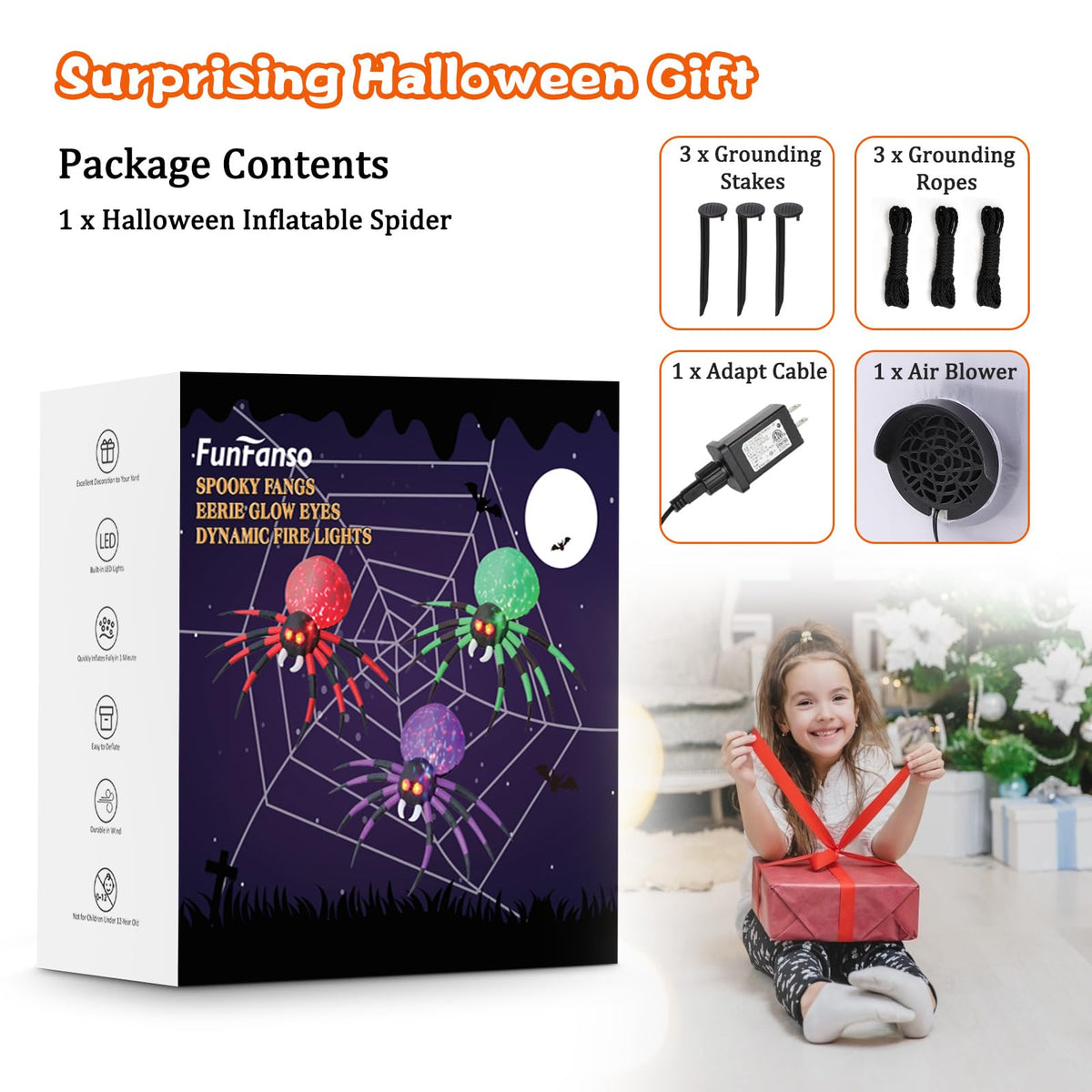 6 FT Inflatable Spider Outdoor Decoration with LED Lights E130