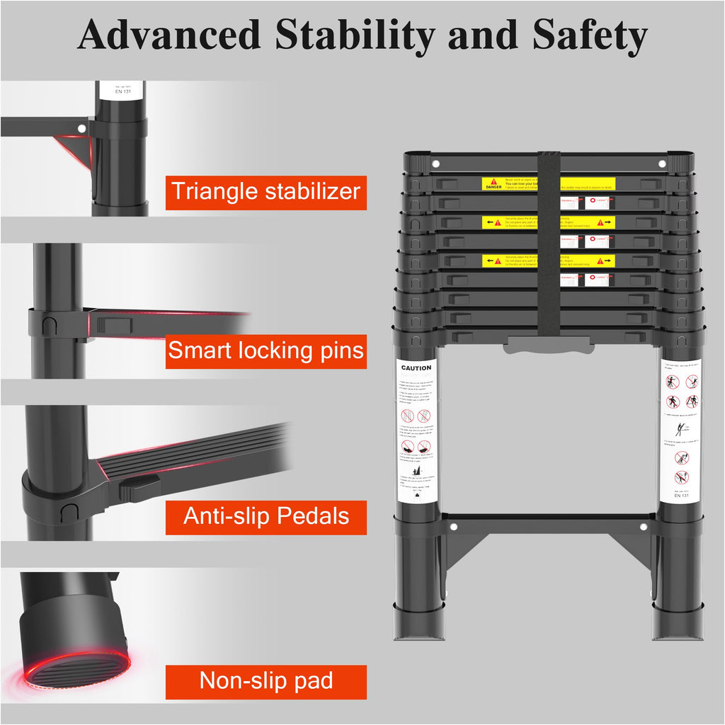 10.5 FT Aluminum Telescoping Ladder 330 Lbs Y755870