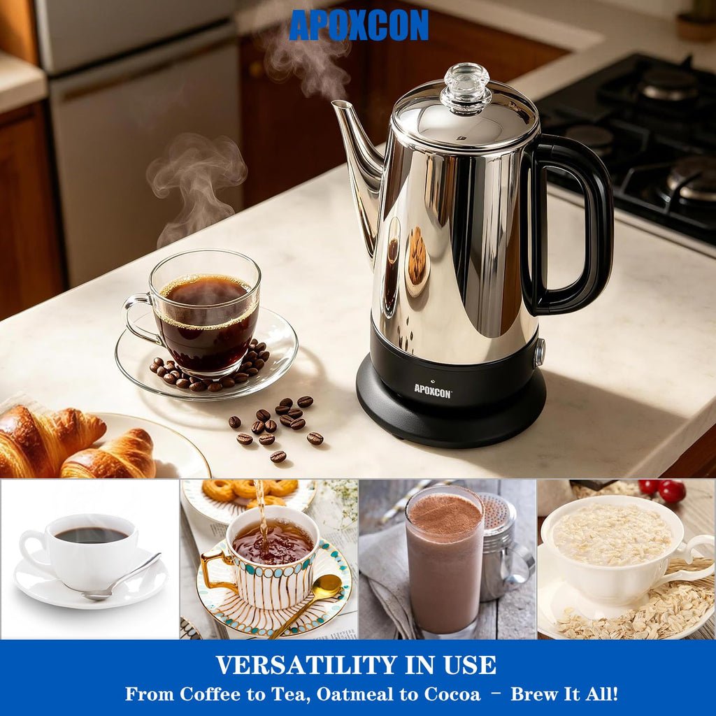 Electric Stainless Steel Coffee Percolator 1200ml 8 Cup R533742