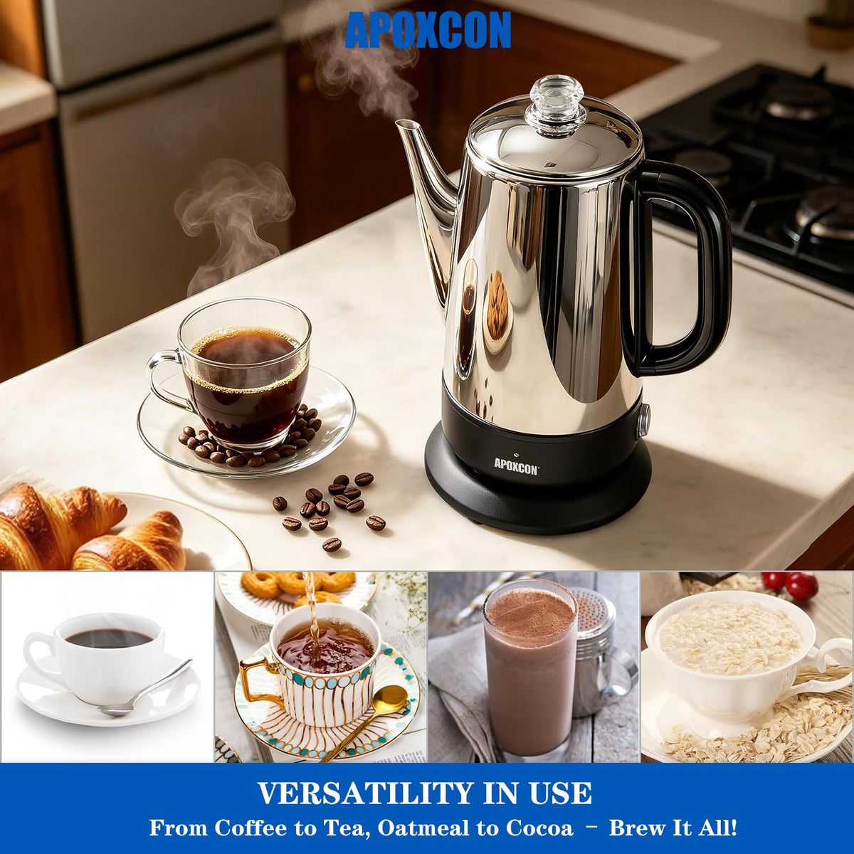 Electric Stainless Steel Coffee Percolator 1200ml 8 Cup R533742