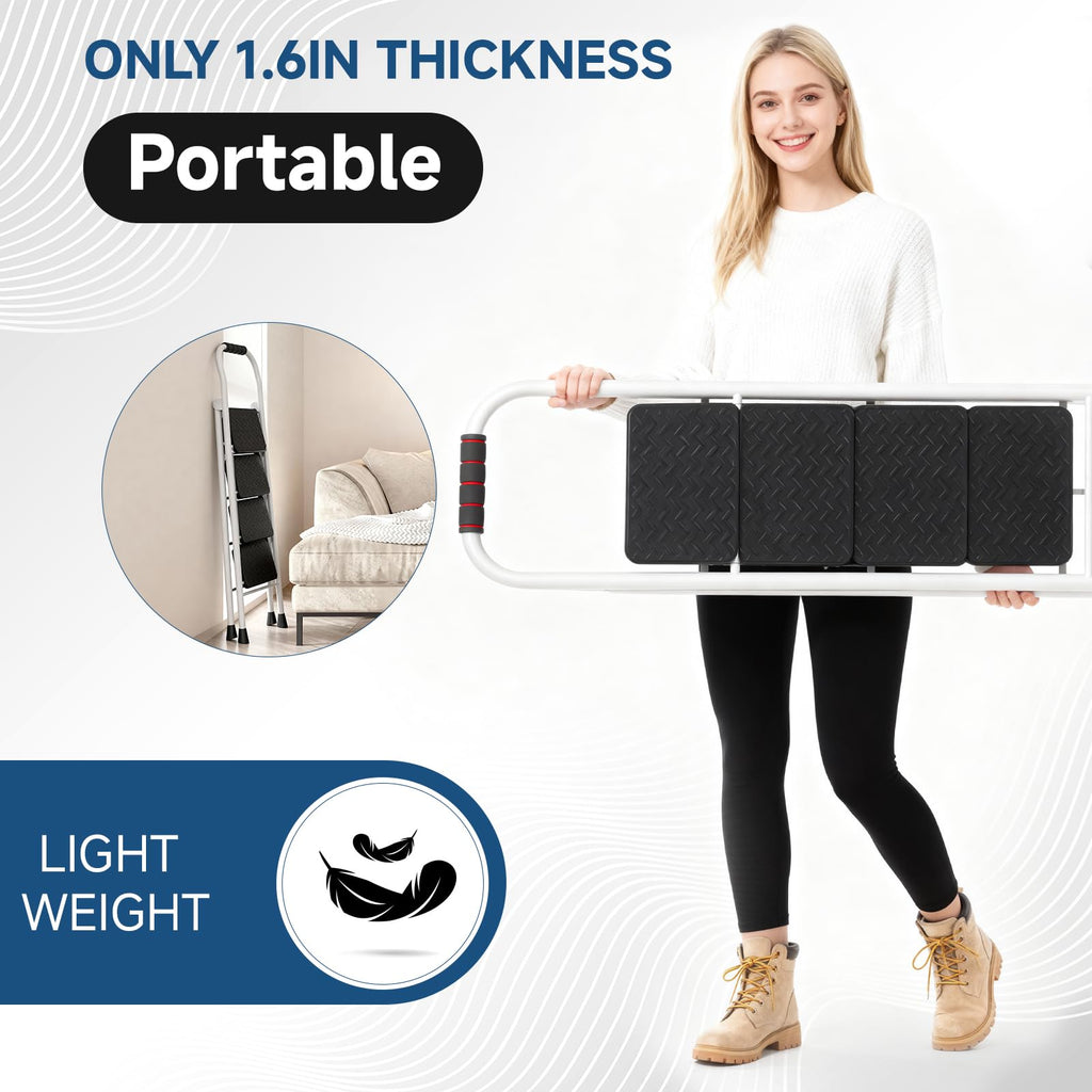 4 Step Ladder Folding Step Stool with Handrail 800lb White T366553